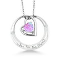 thumbnail image 1 of Gem Stone King 0.78 Ct Heart Shape Pink Simulated Opal White Diamond 925 Sterling Silver World Pendant, 1 of 2