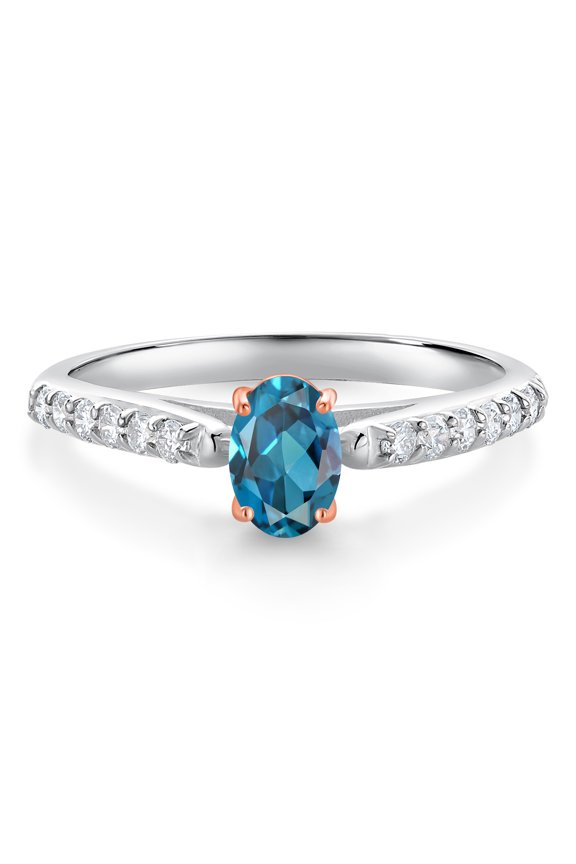 0.78 Ct London Blue Topaz G/H Lab Grown Diamond 10K White and Rose Gold Engagement Ring