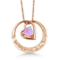 Gem Stone King 0.78 Ct Pink Simulated Opal White Diamond 18K Rose Gold Plated Silver Pendant