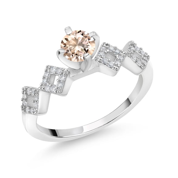Gem Stone King 0.78 Ct Round Peach Morganite 925 Sterling Silver Ring (Size 8)