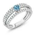 thumbnail image 1 of Gem Stone King 0.78 Ct Round Swiss Blue Topaz 925 Sterling Silver 3 Row Ring (Size 9), 1 of 3