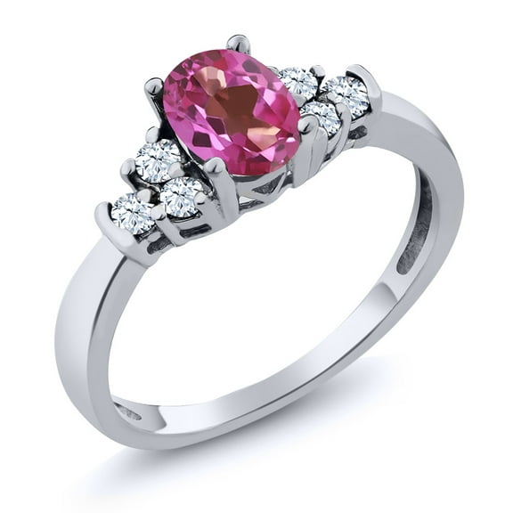 Gem Stone King 0.79 Ct Oval Pink Mystic Topaz White Topaz 925 Sterling Silver Ring