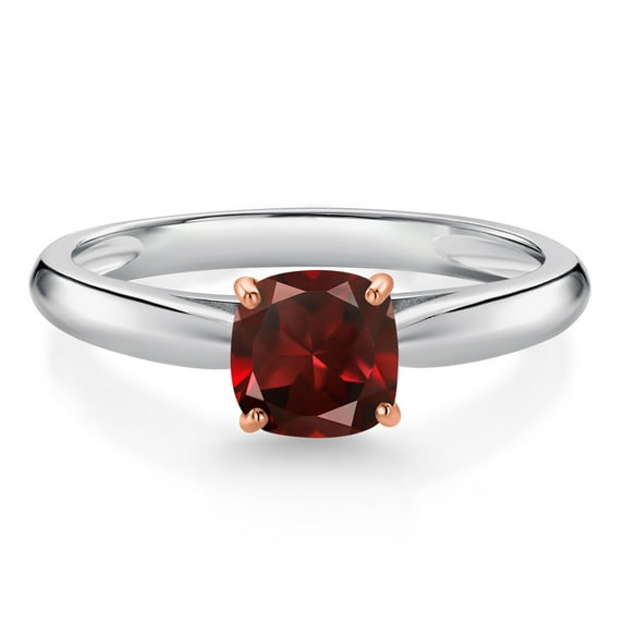 Gem Stone King 0.80 Ct Cushion Red Garnet 10K White Gold Engagement Ring with Rose Gold Prongs (Size 6)