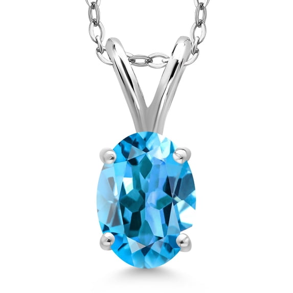 Gem Stone King 0.80 Ct Oval Shape Swiss Blue Topaz 925 Sterling Silver Pendant