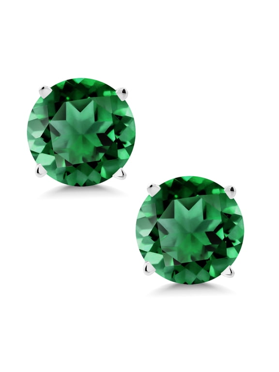0.80 Ct Round 4.5mm Green Simulated Emerald 14K White Gold Stud Earrings for Women Men