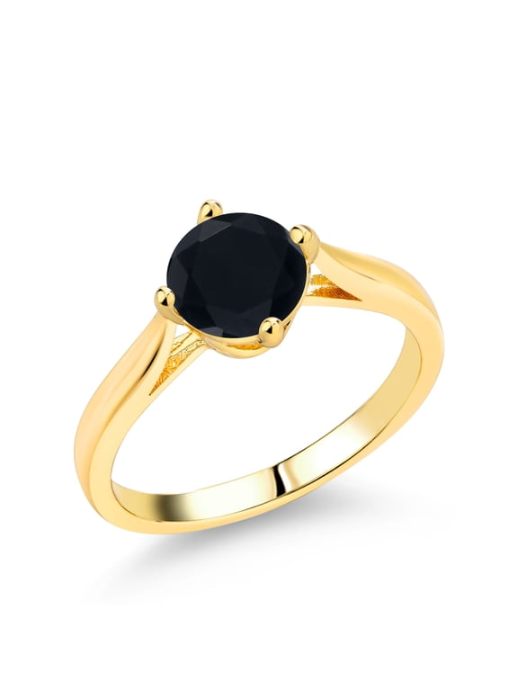 0.80 Ct Round Black Onyx Brass Yellow Gold Plated Brass Ring (Size 5)