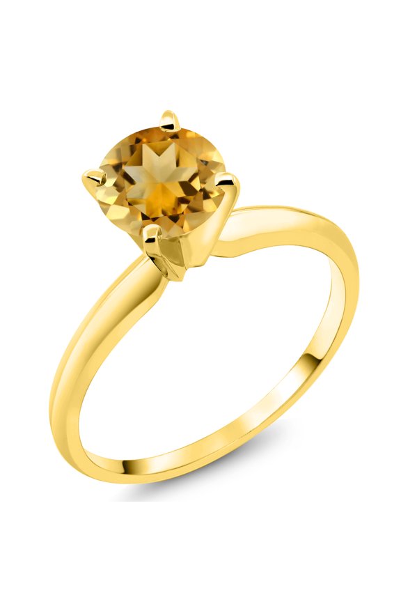 14K Yellow Gold Yellow Citrine Solitaire Engagement 4-Prong Ring for Women | 0.80 Cttw | Round 6MM | Gemstone November Birthstone (Size 5)