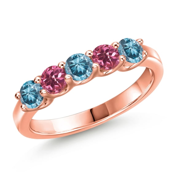 Gem Stone King 0.81 Ct Blue Lab Grown Diamond Pink Tourmaline 18K Rose Gold Plated Silver Ring