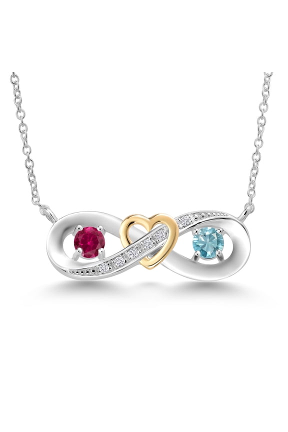 0.81 Ct Round Red Created Ruby Blue Zircon 925 Silver and 10K Yellow Gold Two-Tone Heart Interlocking Infinity Symbol Lab Grown Diamond Pendant Necklace for Women with 18 inch Chain