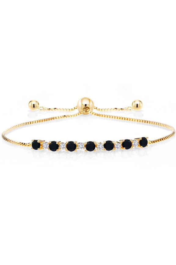 0.82 Ct Black Onyx G/H Lab Grown Diamond 18K Yellow Gold Plated Silver Bracelet