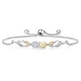 thumbnail image 1 of Gem Stone King 0.82 Ct Round Cabochon White Ethiopian Opal E-F Lab Grown Diamond 925 Silver and 10K Yellow Gold Bracelet for Women, 1 of 3