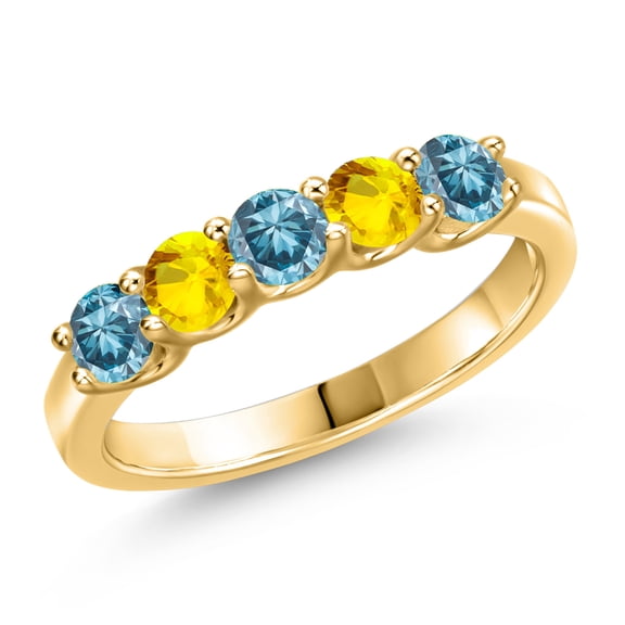 Gem Stone King 0.83 Ct Blue Lab Grown Diamond Yellow Sapphire 18K Yellow Gold Plated Silver Ring