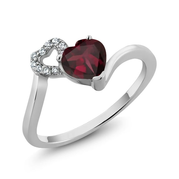 Gem Stone King 0.83 Ct Heart Shape Red Rhodolite Garnet 925 Sterling Silver Ring (Size 8)