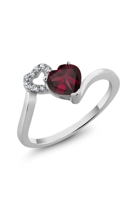 0.83 Ct Heart Shape Red Rhodolite Garnet 925 Sterling Silver Ring (Size 5)