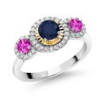 thumbnail image 1 of Gem Stone King 0.83 Ct Round Blue Sapphire Pink Sapphire 925 Silver and 10K Yellow Gold 3 Stone Women's Lab Grown Diamond Ring (Size 9), 1 of 3