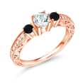thumbnail image 1 of Gem Stone King 0.83 Ct Round Sky Blue Aquamarine Black Onyx 18K Rose Gold Plated Silver Ring (Size 6), 1 of 4