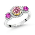 thumbnail image 1 of Gem Stone King 0.84 Ct Pink Lab Grown Diamond Pink Sapphire 925 Silver and 10K Yellow Gold 3 Stone Women Engagement Ring (Size 7), 1 of 3