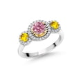 thumbnail image 1 of Gem Stone King 0.84 Ct Pink Lab Grown Diamond Yellow Sapphire 925 Silver and 10K Yellow Gold 3 Stone Women Engagement Ring, 1 of 3