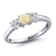 thumbnail image 1 of Gem Stone King 925 Sterling Silver White Ethiopian Opal and Lab Grown Diamond Engagement Ring for Women | 0.84 Cttw | Round Cabochon 5MM | Gemstone October Birthstone | Size 7, 1 of 6