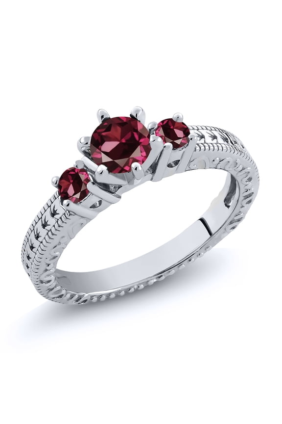 0.84 Ct Round Red Rhodolite Garnet 925 Sterling Silver Ring (Size 5)