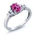 thumbnail image 1 of Gem Stone King 0.84 Cttw 6X4MM Oval Pink Created Sapphire and White Topaz 925 Sterling Silver Ring for Women | Gemstone Birthstone | Available in Size 5, 6, 7, 8, 9, 1 of 5