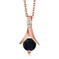 thumbnail image 1 of Gem Stone King 0.85 Ct Black Onyx E-F Lab Grown Diamond 18K Rose Gold Plated Silver Pendant with Chain, 1 of 3