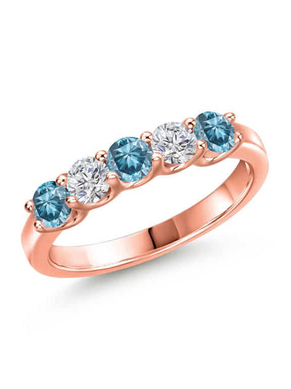 0.85 Ct Blue Lab Grown Diamond G/H Lab Grown Diamond 18K Rose Gold Plated Silver Ring