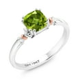 thumbnail image 1 of Gem Stone King 0.85 Ct Cushion Green Peridot 925 Silver and 10K Yellow Gold Ring, 1 of 5