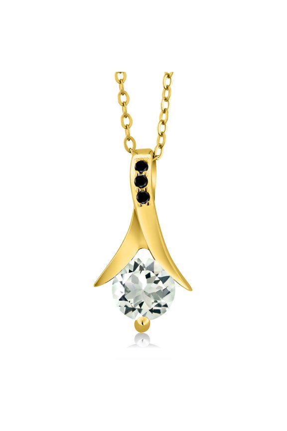0.85 Ct Green Prasiolite Black Diamond 18K Yellow Gold Plated Silver Pendant with Chain
