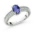 thumbnail image 1 of Gem Stone King 0.85 Ct Oval Checkerboard Blue Iolite White Topaz 925 Sterling Silver Ring (Size 7), 1 of 4