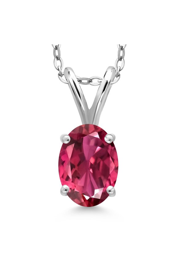 0.85 Ct Oval Pink Tourmaline 925 Sterling Silver Pendant with Chain