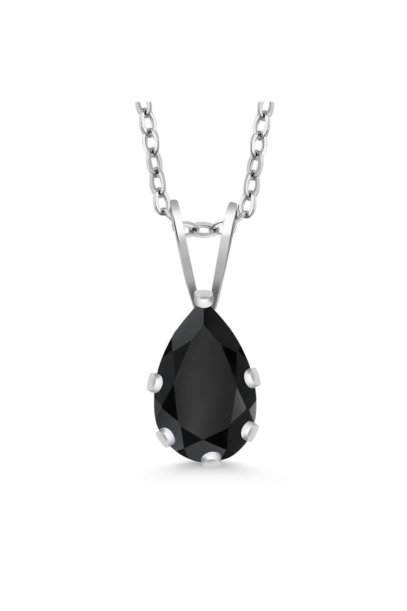 0.85 Ct Pear Shape Black Onyx 925 Sterling Silver Pendant with Chain