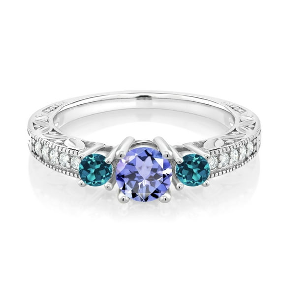 Gem Stone King 0.85 Ct Round Blue Tanzanite London Blue Topaz 925 Sterling Silver Ring (Size 7)