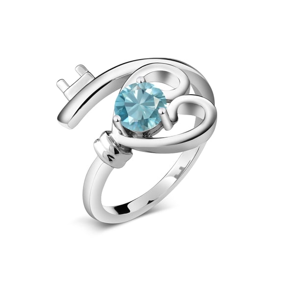 Gem Stone King 0.85 Ct Round Blue Zircon 925 Sterling Silver Heart Key Ring
