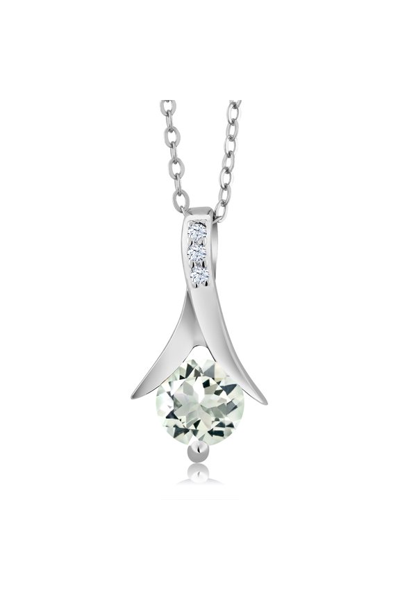 0.85 Ct Round Green Prasiolite 925 Sterling Silver Pendant with Chain