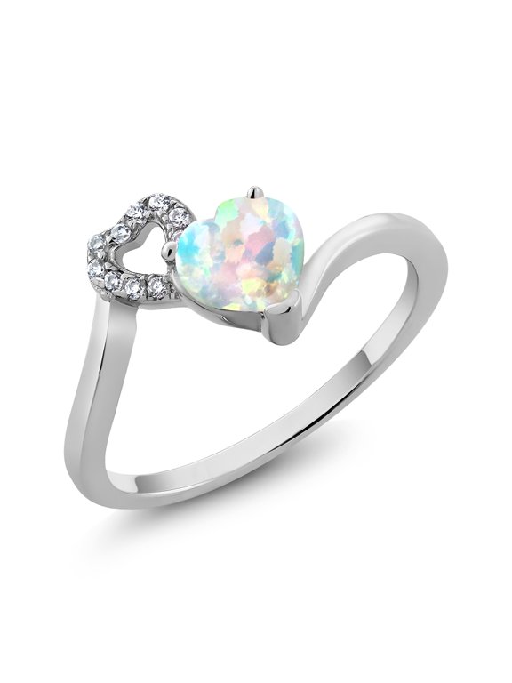 0.86 Ct Heart Shape White Simulated Opal 925 Sterling Silver Ring (Size 5)