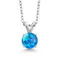 thumbnail image 1 of Gem Stone King 0.86 Ct Round Cabochon Blue Simulated Opal 925 Sterling Silver Pendant with Chain, 1 of 3
