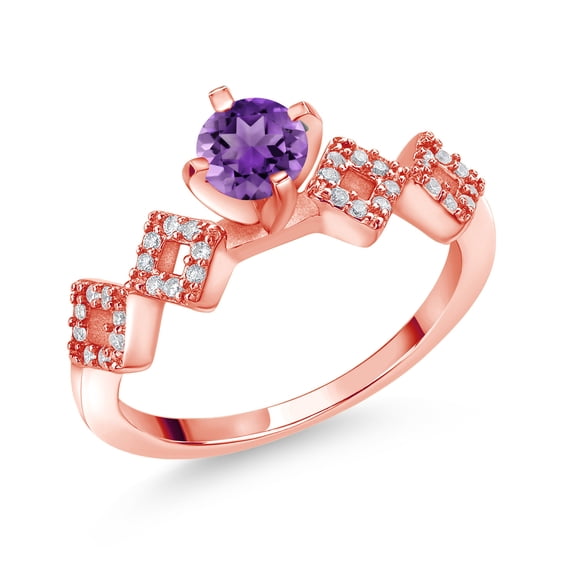 Gem Stone King 0.86 Ct Round Purple Amethyst 18K Rose Gold Plated Silver Ring (Size 9)