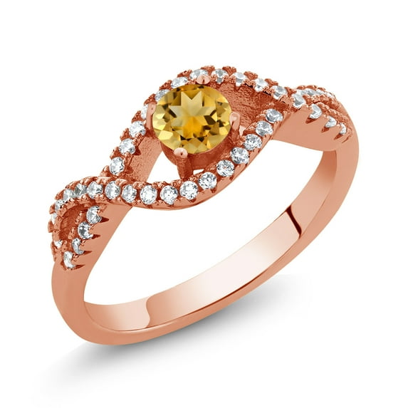 Gem Stone King 0.86 Ct Round Yellow Citrine 18K Rose Gold Plated Silver Infinity Ring (Size 8)