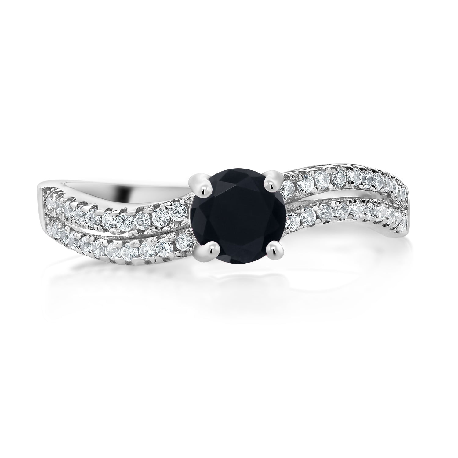 Gem Stone King 0.86 Cttw Black Onyx Ring for Women | 925 Sterling Silver | 5MM Round Gemstone Birthstone | Wedding Engagement Anniversary Promise Ring for Women | Size 8