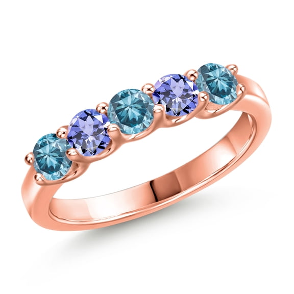 Gem Stone King 0.87 Ct Blue Lab Grown Diamond Blue Tanzanite 18K Rose Gold Plated Silver Ring