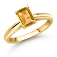 thumbnail image 1 of Gem Stone King 10K Yellow Gold Yellow Citrine Engagement Ring for Women | 0.87 Cttw | Emerald Cut 7X5MM | Gemstone November Birthstone | Size 7, 1 of 6