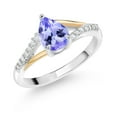 thumbnail image 1 of Gem Stone King 0.87 Ct Pear Shape Blue Tanzanite 925 Silver and 10K Yellow Gold E-F Lab Grown Diamond Ring, 1 of 4