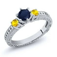 thumbnail image 1 of Gem Stone King 0.87 Ct Round Blue Sapphire Yellow Sapphire 925 Sterling Silver Ring (Size 5), 1 of 2