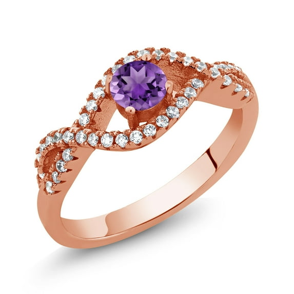 Gem Stone King 0.87 Ct Round Purple Amethyst 18K Rose Gold Plated Silver Infinity Ring (Size 8)