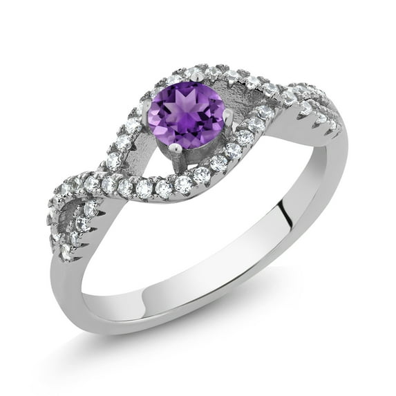 Gem Stone King 0.87 Ct Round Purple Amethyst 925 Sterling Silver Infinity Ring (Size 9)