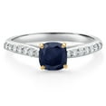 thumbnail image 1 of Gem Stone King 0.88 Ct Blue Sapphire G/H Lab Grown Diamond 10K White and Yellow Gold Engagement Ring (Size 9), 1 of 4