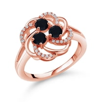 Gem Stone King 0.88 Ct Round Black Onyx White Created Sapphire 18K Rose Gold Plated Silver Ring (Size 5)