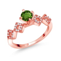 Gem Stone King 0.88 Ct Round Green Chrome Diopside 18K Rose Gold Plated Silver Ring (Size 9)