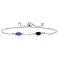 thumbnail image 1 of Gem Stone King 0.89 Ct Oval Purple Amethyst Black Onyx 925 Silver and 10K Yellow Gold Lab Grown Diamond Bracelet for Women, 1 of 4
